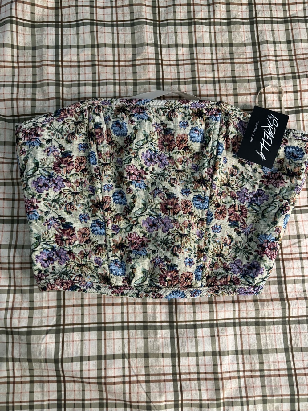 Women’s Floral Brocade Corset Satin Crop Top in Cream, Purple, Blue, Green NWT